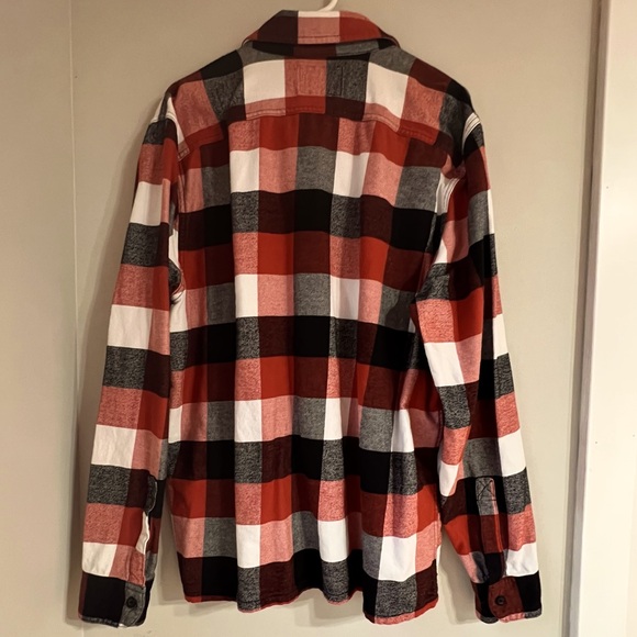 Hollister Men XL Burnt Orange White Black Plaid Thick Soft Flannel Button Shirt - Picture 10 of 14